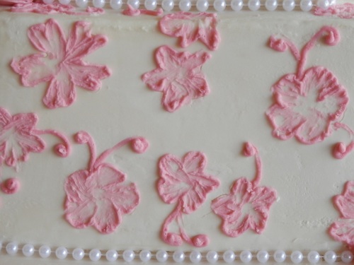 Hand Made Butter Cream Floral Scroll Design on the Square Butter Cream Cake